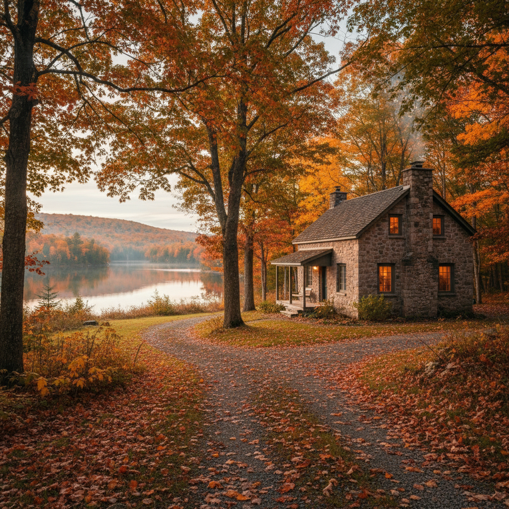 Lakeside cottage in Eastern Ontario surrounded by fall colours