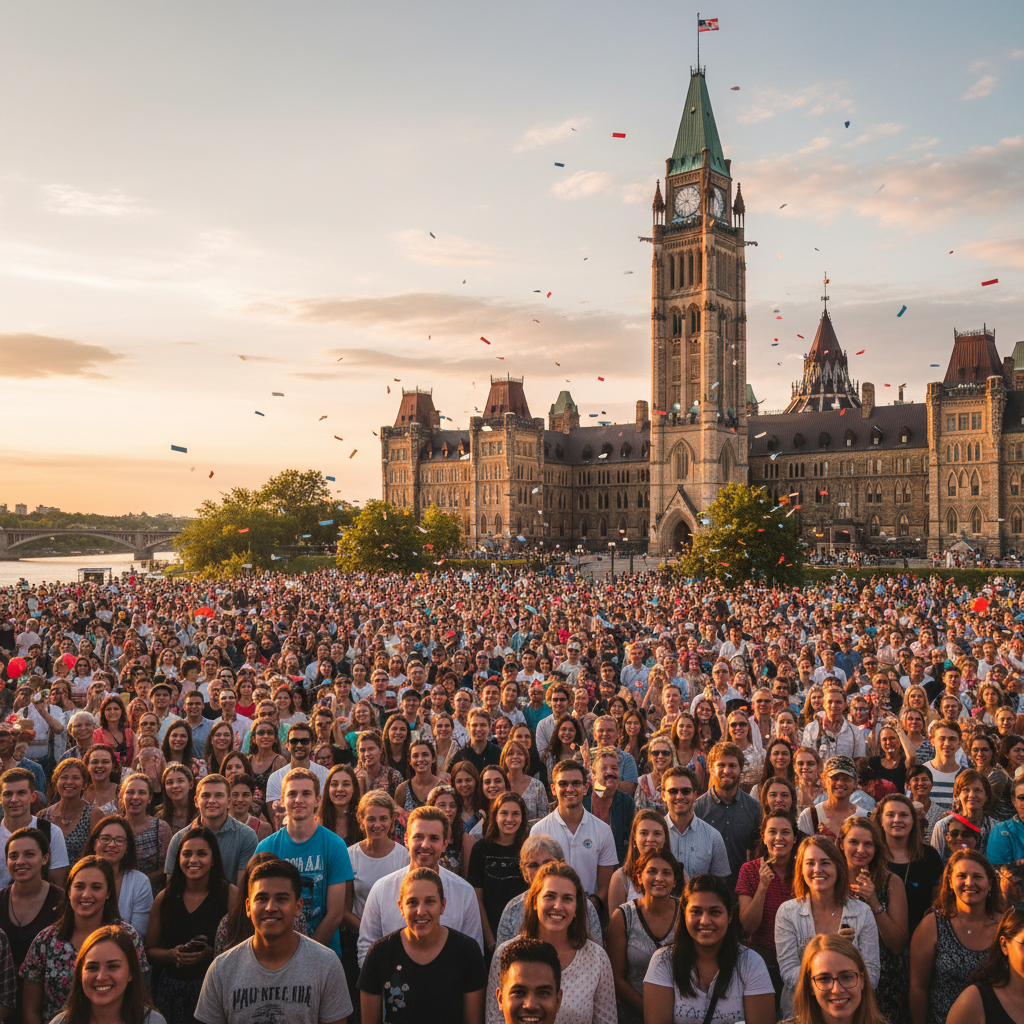 Outdoor festival crowd enjoying live music in downtown Ottawa