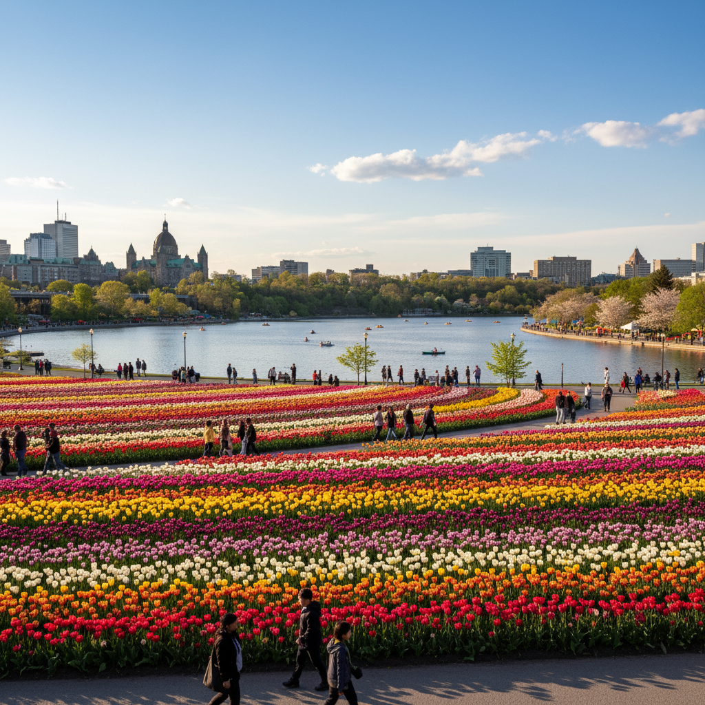 Tulip beds in bloom at Dow's Lake during the Canadian Tulip Festival